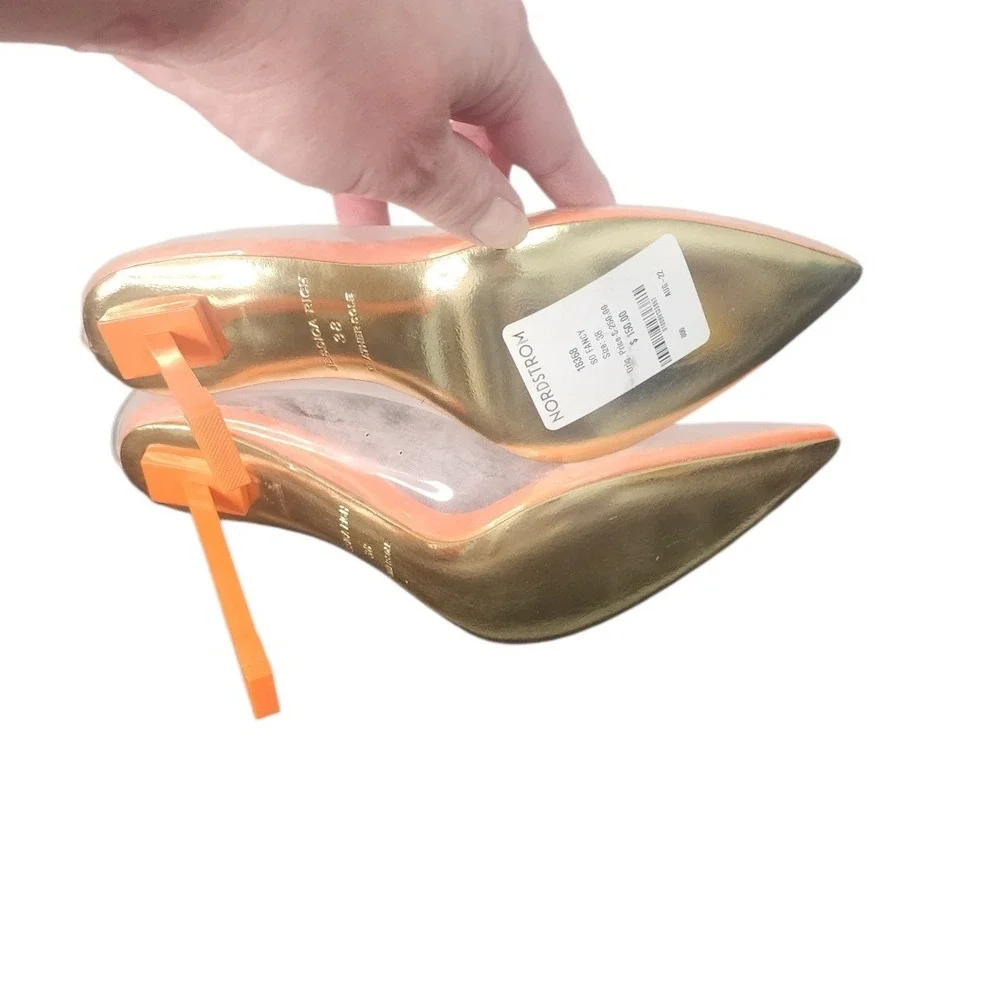 Jessica Rich So Fancy Orange Clear PVC Pointed Toe Logo Heel‎ Pumps Womens 38